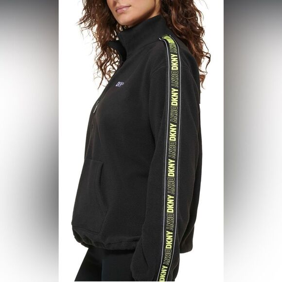 DKNY Black logo tape fleece pullover Sweatshirt with Neon Accents , - Picture 4 of 10